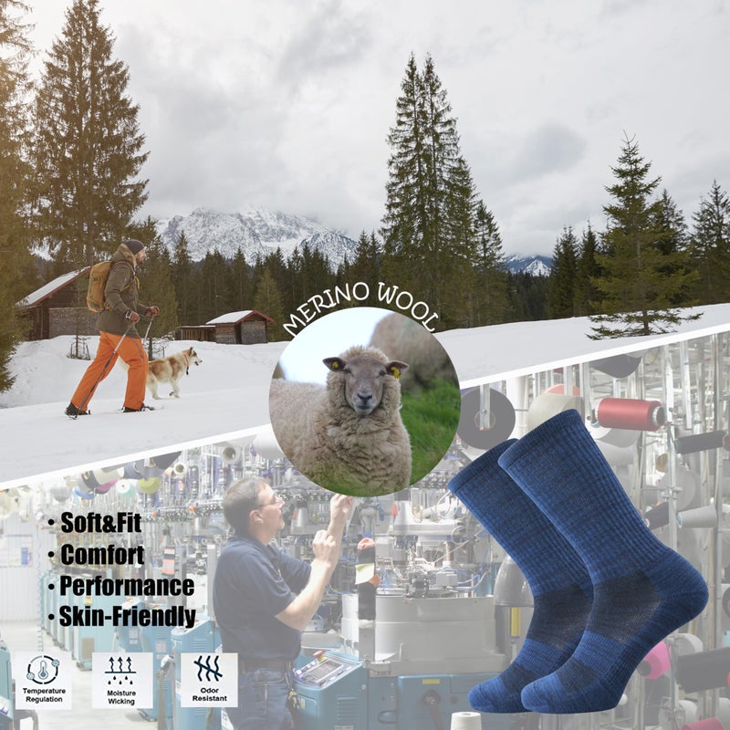 Ortis Men's Merino Wool Cushion Crew Socks with Moisture Wicking Control Light Weight Breathable for Outdoor Hiking Cycling(Blue L) - Image 5
